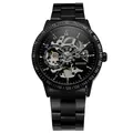 Classic men's black stainless steel skeleton automatic mechanical watch with dial display - All Black Steel Skeleton Dial (555)