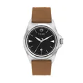 Vista detallada del reloj de cuarzo TOMI para hombre con correa de cuero marrón elegante - Marrón Crazy Horse (T041-4)