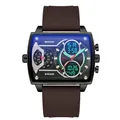 Montre de sport carrée Sanda 6032 avec bracelet en silicone marron et cadran numérique - Silicone Café Noir