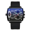 Montre de sport numérique carrée en silicone SAMDA 6032 pour homme avec cadran multifonction - Silicone Tout Noir