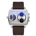 SANDA 6032 modische Sportuhr quadratische Digitaluhr mit braunem Silikonarmband - Silikon Kaffee Silber