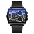 Modische Sport-Digitaluhr für Herren mit schwarzem Silikonarmband und Multi-Zeitanzeige - Schwarzes Lederarmband