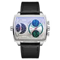 SANDA 6032 quadratische modische Sportuhr mit schwarzem Armband und Multifunktionszifferblatt - Schwarz silbernes Lederarmband