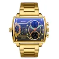 Premium SAMDA 6032 goldene quadratische Multifunktions-Sportuhr mit Metallarmband für Herren - Gold (Stahlarmband)
