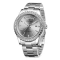 Montre automatique Forsining pour homme en argent avec lunette luxueuse ornée de strass - Cadran Blanc Argenté