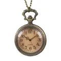 Classic vintage bronze quartz pocket watch featuring ornate floral engraving and chain - Embossed Pattern (P964)