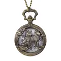 Vintage bronze quartz pocket watch featuring a detailed 3D double wolf relief design and chain - Wolf (P965 Wolf)
