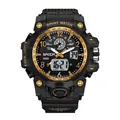 Montre de sport SANDA pour homme avec double affichage, accents dorés et bracelet en résine - Noir Or (3306 Femmes)