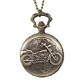 Vintage bronze quartz pocket watch with embossed motorcycle design on globe background - Motorcycle (P967 Motorcycle)
