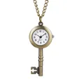 Vintage bronze key-shaped quartz pocket watch pendant necklace with long metal chain - Key (P972 Key)