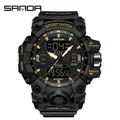 Montre de sport multifonctionnelle SANDA noire avec un design robuste à double affichage - Noir & Or