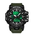Montre de sport SANDA étanche à double affichage avec bracelet vert armée - Vert Militaire