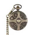 Detailed view of a vintage steampunk gear hollowed pocket watch case with bronze finish - Antique Bronze