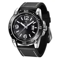 Montre à quartz Benyar pour homme avec bracelet en cuir noir et cadran noir texturé - Boîtier Argent Cadran Noir