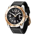 Montre à quartz BENYAR pour homme avec bracelet en cuir noir et lunette en or rose - Two-tone Gold Case Black Dial