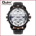 Montre à quartz Oulm pour homme avec quatre fuseaux horaires et bracelet en cuir noir - Blanc