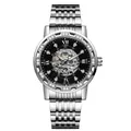Forsining luxury men's automatic mechanical watch with skeleton dial and silver band - Silver Black Dial