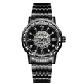 Luxury black FORSINING skeleton automatic mechanical watch for men with rhinestones - Black Strap Black Face