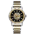 Luxury Forsining men's automatic mechanical watch with skeleton dial and two-tone band - Gold Band Black Dial