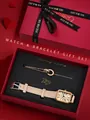 Detailopname van een vintage vierkant horloge en armband in een rode geschenkdoos - Abrikoos