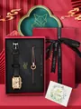 Élégant coffret montre carrée rétro et bracelet or rose avec carte cadeau en boîte - Or rose