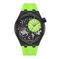 MEGIR 8111 skeleton quartz watch for men featuring a vibrant lime green rubber strap - Black Case Light Green Dial Light Green Silicone Strap