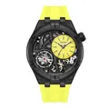 MEGIR men's skeleton quartz sport watch with black case and yellow silicone strap. - Black Case Yellow Dial Yellow Silicone Strap