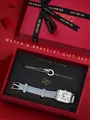 Elegante vintage vierkante horloge en armband cadeauset in een rode getextureerde doos - Meerblauw