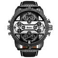 Montre à quartz Oulm pour homme avec cadran multi-fuseaux horaires et bracelet en cuir noir - Noir