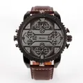 Montre à quartz Oulm pour homme avec quatre fuseaux horaires et bracelet en cuir brun - Café