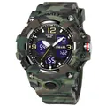 Montre étanche tactique SMAEL pour homme avec bracelet camouflage et double affichage - Camouflage Vert Armée