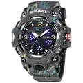 Montre de sport tactique camouflage SMAEL pour hommes avec double fuseau horaire et étanche - Camouflage Gris