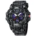 Montre tactique SMAEL pour homme avec bracelet camouflage gris, double affichage et étanche 50m - Camouflage Noir