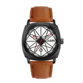 Orologio al quarzo TOMI vintage con cassa quadrata, quadrante geometrico e cinturino marrone - Cassa Nera Cinturino Marrone