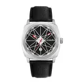 Orologio al quarzo TOMI quadrato retrò con quadrante scheletro, cinturino in pelle - Cassa Argento Cinturino Nero