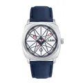 Orologio al quarzo quadrato TOMI con cinturino in pelle blu e quadrante geometrico - Cassa Argento Cinturino Blu