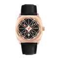 TOMI quadratische Quarzuhr mit geometrischem Zifferblatt und Datum auf Lederband - Roségoldgehäuse Schwarzes Armband