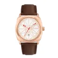 TOMI quadratische Quarzuhr in Roségold mit braunem Lederarmband und Datumsanzeige - Roségold Gehäuse Khaki Band
