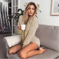 Gezellige beige pluche romper met berenoren, zachte loungekleding met lange mouwen voor dames - S / Set / Khaki
