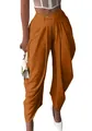 Pantalon bouffant taille haute orange brûlé élégant à jambes larges avec des plis - Orange