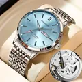 Reloj automático para hombre con esfera azul claro y brazalete de acero inoxidable. - Caja Plateada Esfera Azul Hielo - Correa de Acero