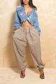 Casual losse damesbroek met manchetten in kaki bruin - S / Bottoms / Khaki