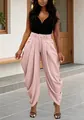Élégant pantalon tulipe plissé à taille haute rose poudré pour un style urbain chic moderne - Rose