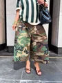 Fashionable women's camouflage wide-leg cargo pants in a relaxed street style fit - S / Bottom (Camouflage) / Classic Green