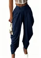 Élégant pantalon sarouel plissé bleu marine pour femme au design urbain décontracté - Bleu Marine