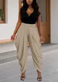 Pantalon bouffant kaki taille haute plissé pour femme style urbain chic et moderne - Chameau