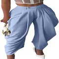 Pantalon ballon bleu clair élégant pour femmes pantalon large court de couleur unie - Bleu ciel