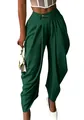 Élégant pantalon tulipe à jambes larges vert foncé pour femmes au style urbain chic - Vert de Noël