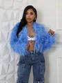 Stylish bright blue faux fur short jacket for women with a fluffy plush texture design - S / Tops / Blue