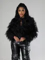 Giacca corta in ecopelliccia nera ampia da donna, elegante cardigan per l'inverno - Nero
